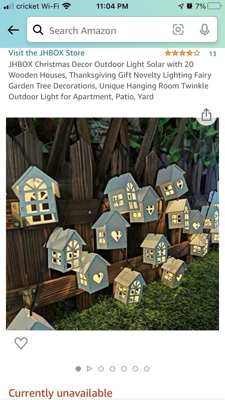 New - Christmas Decor Outdoor LED Solar Lights w 20 Hanging Wooden Houses - 3 Available