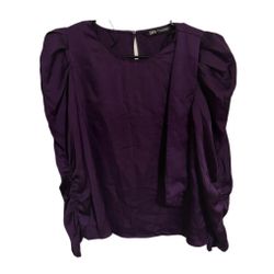 Zara Womens Purple Ruched Puff Sleeve Blouse size small pre-owned