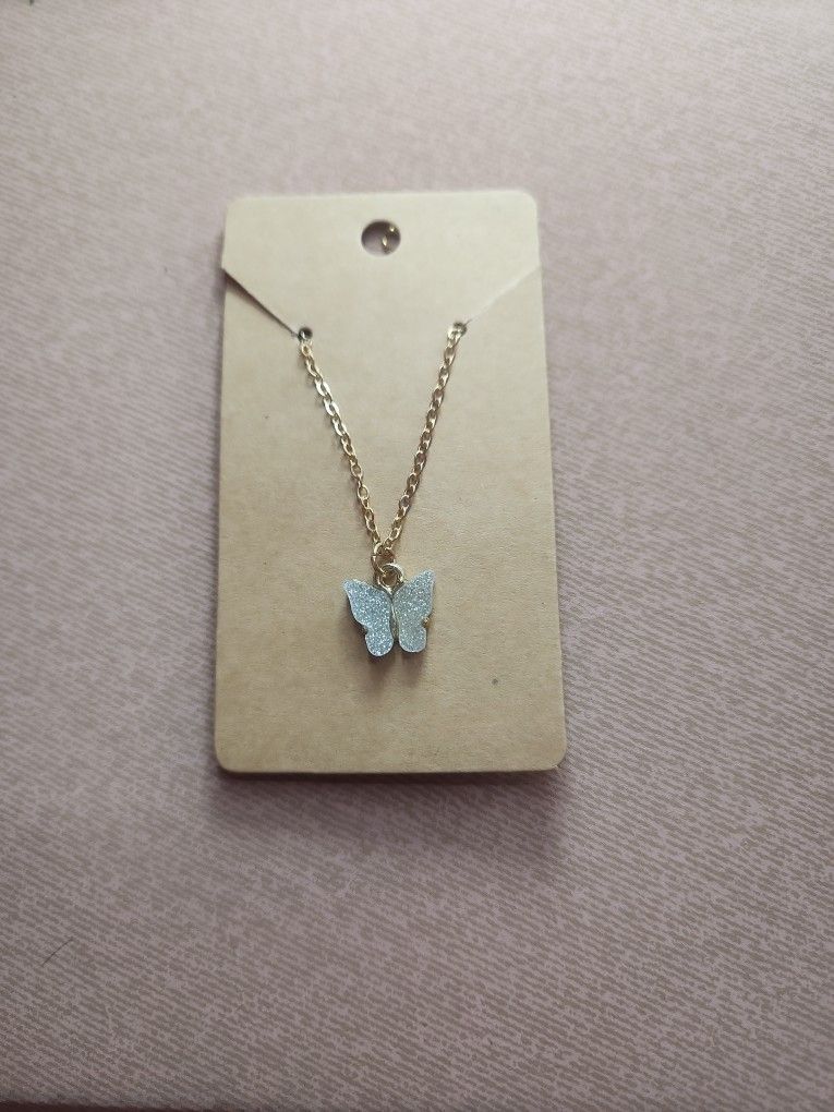 Butterfly Necklace ( Silver Glitter)