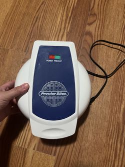 Blue and White Proctor Silex Waffle Maker Model #26070