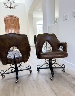 Accent Chair Set Of 2 / Accent Chairs With Iron Decor / Vintage 70s Douglas Furniture of California leather accent