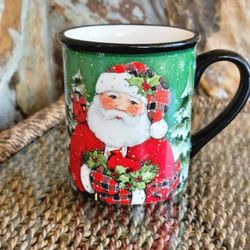 Certified International Lodge Santa with Cardinals Christmas Mug 5.25"