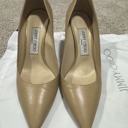 Great Condition Jimmy Choo Romy Nude Kid Leather Pump Size 37 7