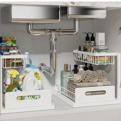 REALINN Under Sink Organizer, Pull Out Cabinet Organizer 2 Tier 2 Pack