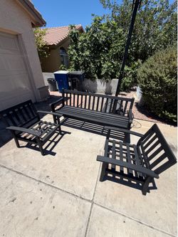 Patio Conversation Set – Solid Wood Bench & 2 Chairs