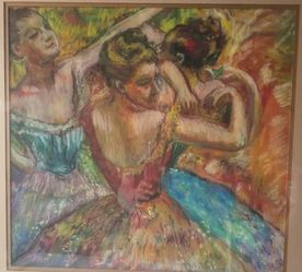 This artwork appears to be a reproduction or print of "Dancers" (c. 1899), a famous pastel on paper piece by the French Impressionist artist Edgar Deg