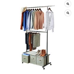 Better Homes & Gardens 2 Tier Garment Rack with 3 Drawer Closet Organizer , Gray
