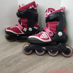 K2 Marlee Inline Skates/Roller Blades, Girls Adjustable Sz US 3 -6, Maroon-Pink