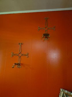 Gold Toned metal cross wall sconces