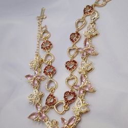 Beautiful Bracelets Set Butterflies Hearts Gold-plated 18k 
