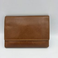 Mulholland Handcrafted Brown Leather Snap TriFold Wallet Bills Coins Cards Zipper