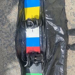 Burton Custom Snowboard, Bindings, Rolling Bag And Boots