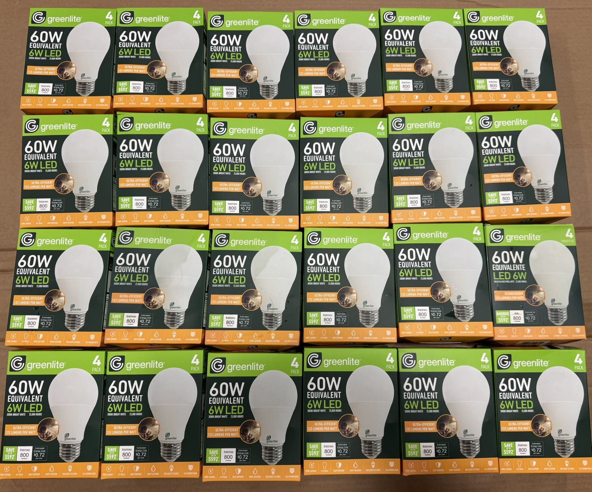 Greenlite LED 9W 60W Equivalent Light Bulbs 800 Lumens A19 Non-Dimmable 96 Pcs