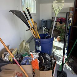 Garage Sale Tools (rakes, shovels, Ladders, Bins, Wheelborrow, Buckets, Electric Saw, And More)