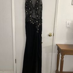 Jovani JVN Womens Prom Formal Dress Beaded Rhinestone Gown Black Sz 4