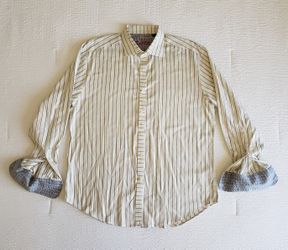 ROBERT GRAHAM Mens Striped Button Down Long Sleeve Flip Cuff Shirt (XL) Wht/Blue