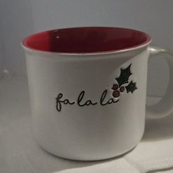 Peppermint and pine, large "fa la la" holiday coffee mug