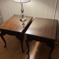 Glass Top Wood End Tables 
