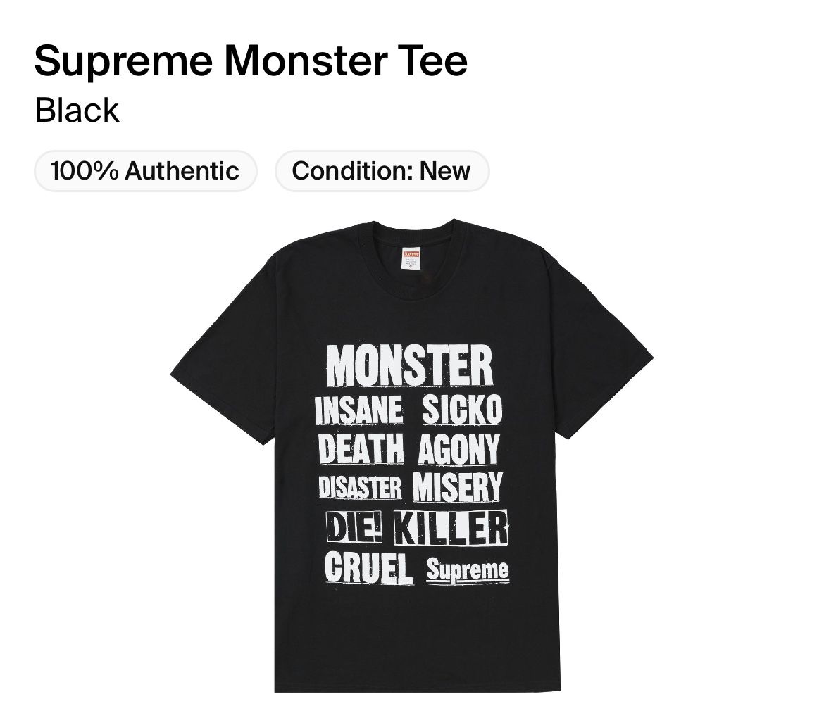 Supreme Monster Black T-shirt Size Large for Sale in Bvl, FL - OfferUp