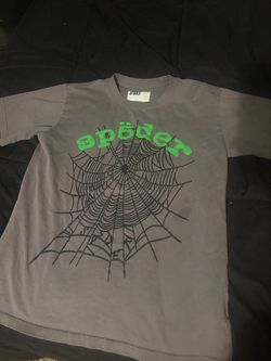 Sp5der Gray T-Shirt Green Web Graphic