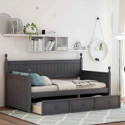 Twin Bed with  Storage Daybed with Three Drawers Storage Twin Size Daybed (Dark Gray)  💰110$