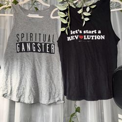Two Spiritual Gangster Black and Gray Tanks size S