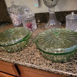 Green casserole dish set never use perfect glass heavy