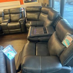REAL GENUINE LEATHER HIGH-TECH AUTOMATIC RECLINING SECTIONAL SOFA SET