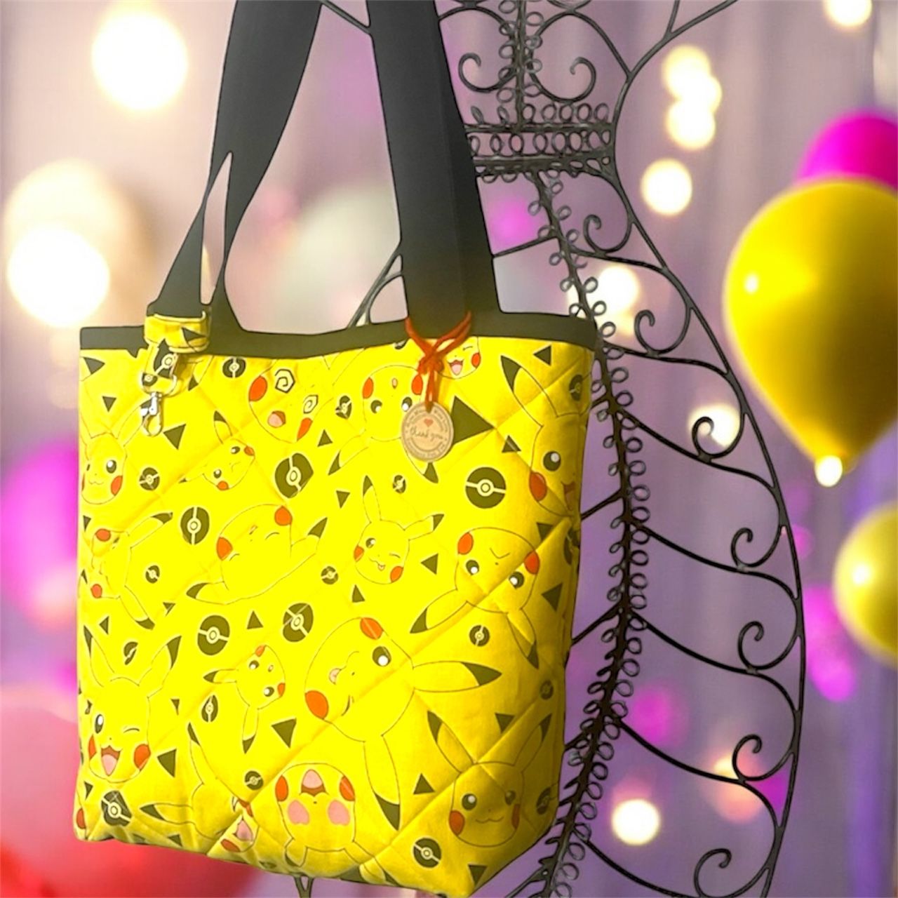 NEW Handmade Pokémon Pikachu Quilted Shoulder Tote bag Inner zipper Pocket