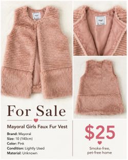 Mayoral Girls Pink Faux Fur Vest