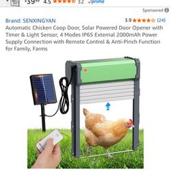 Automatic Chicken Coop Door, Solar Powered Door Opener with Timer & Light Sensor, 4 Modes IP65 External 2000mAh Power Supply Connection with Remote Co