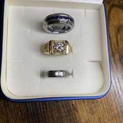  ⸻  🛑 3 Men’s Rings — Palladium w/ Diamond 💎, Tungsten w/ Natural Sapphire 🔷, & 2ct+ Diamond-Tested Stone — $1300 OBO 🛑