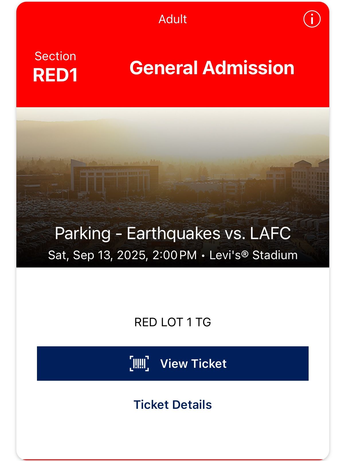 San José Earthquakes Vs LAFC PARKING PASS