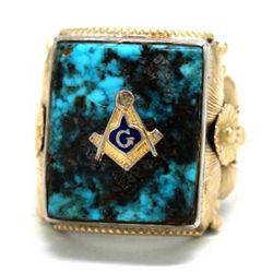 Heavy Vintage Mens Masonic Gold-Silver Ring