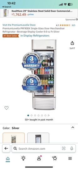 PremiumLevella PRF90DX Single Glass Door Merchandiser Refrigerator -Beverage Display Cooler-9.0 cu ft-Silver CUSTOM