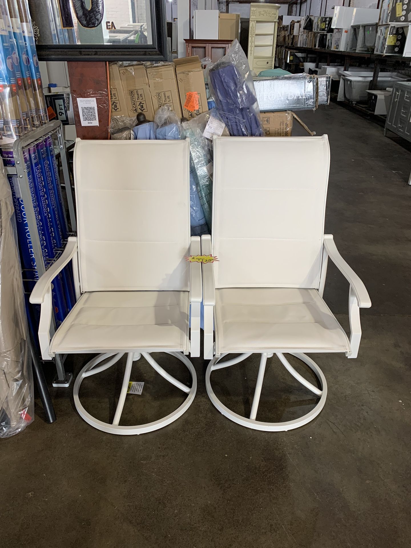White Swivel Padded Sling Outdoor Patio Chairs 