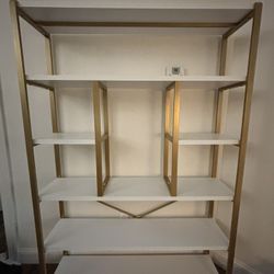 6 Tier Tall Open rBookshelf (White & Gold)