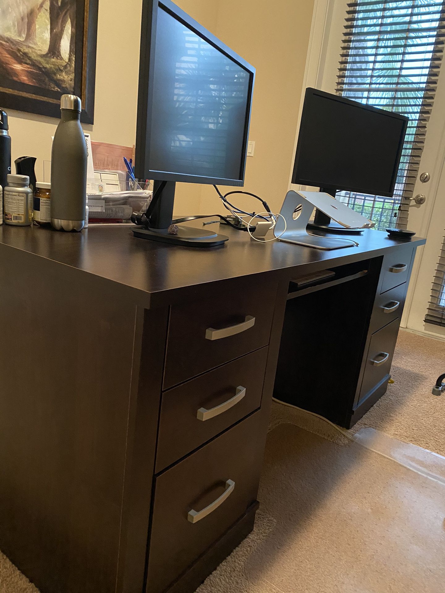Wood computer table with ample of storage and file drawers