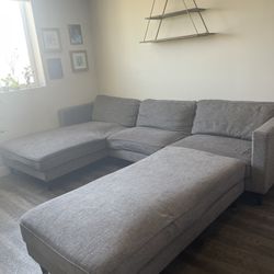 Large and Comfy Gray Couch with Ottoman