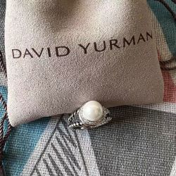 David Yurman Albion Pearl Ring Size 7 in Sterling Silver with Pave iamonds