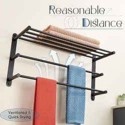 KOKOSIRI Double Towel bar with Shelf 3 Tier Towel Rack with Single Towel Bar Bathroom Towel Rack Storage Organizer Wall Mounted Stainless Steel, Matte