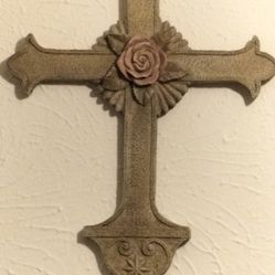 Beautiful Antique Finished Cross with Rose in center

