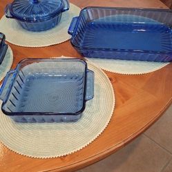 Anchor Hocking Cobalt Blue Ribbed Vintage Rare 5 Piece Set the Blue Is So Pretty OBO 