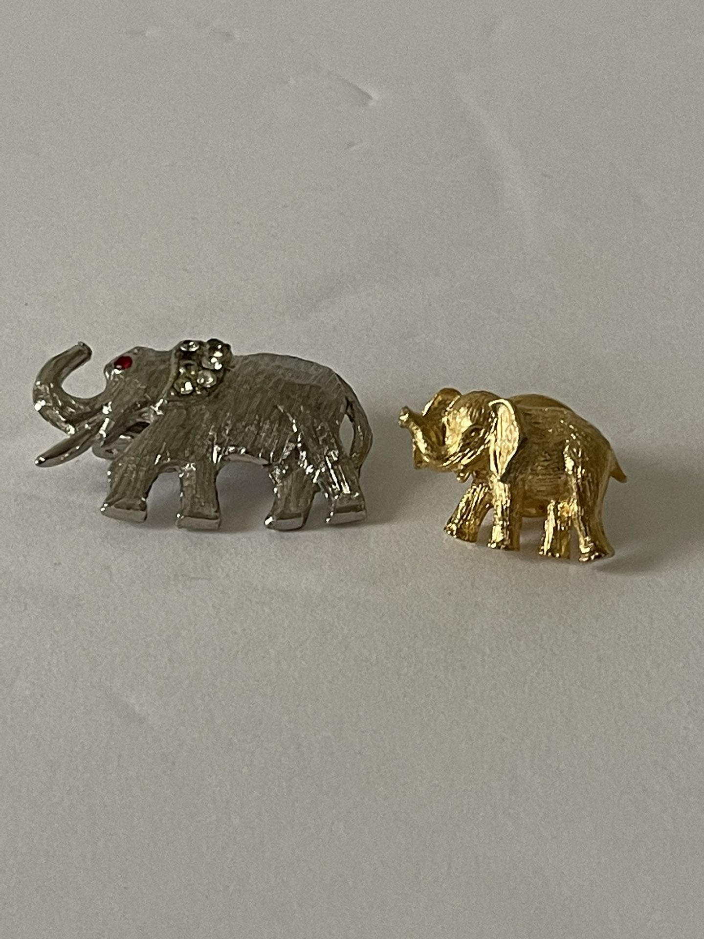 Elephant Pins/Brooches 1 Silver 1 Gold Trunks Raised