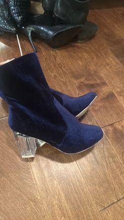 Blue suede Boots with clear heel size 9