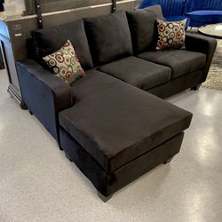 Metro Collection Ebony black Velvet Reversible Sectional Sofa