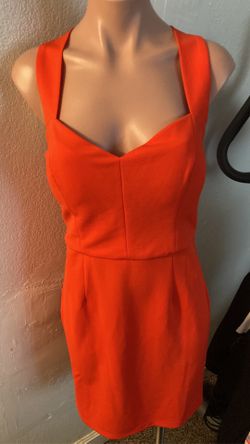 Brand New Red Orange Colored Fashion Dress 3 sizes small to xl
