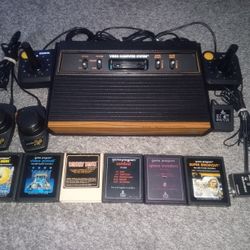 Atari 2600 Console With Controllers and 6 Games Tested and Working See Pics 