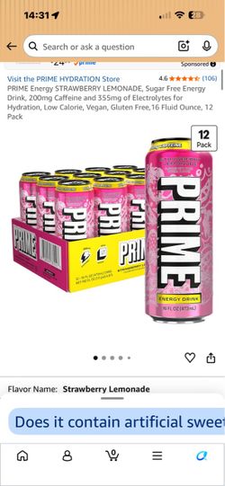 Prime Energy Drink Strawberry Lemonade 12 Pack