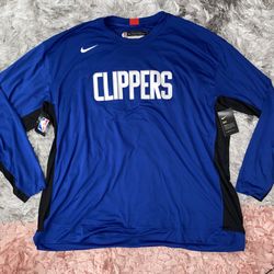 Nike LA Clippers NBA Engineered Blue Long Sleeve Dri Fit Shirt Mens Size 4XL